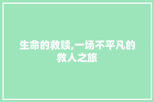 生命的救赎,一场不平凡的救人之旅