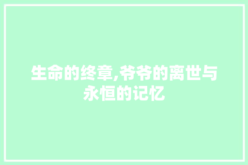 生命的终章,爷爷的离世与永恒的记忆