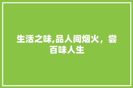 生活之味,品人间烟火，尝百味人生