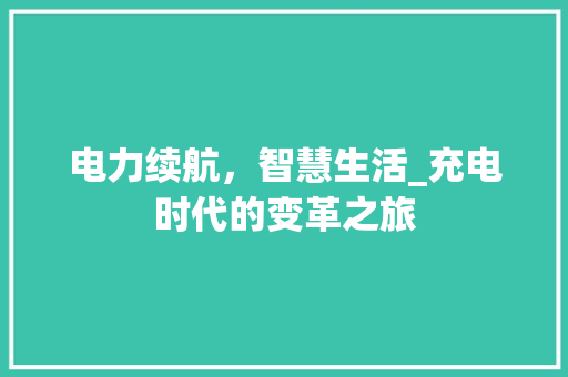 电力续航，智慧生活_充电时代的变革之旅