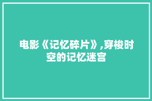 电影《记忆碎片》,穿梭时空的记忆迷宫