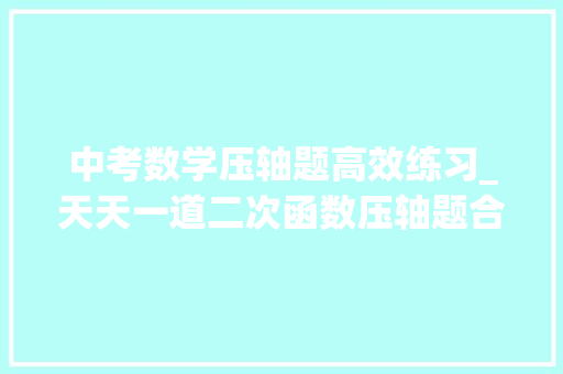 中考数学压轴题高效练习_天天一道二次函数压轴题合集湖北中考数学压轴题坚持天天打破