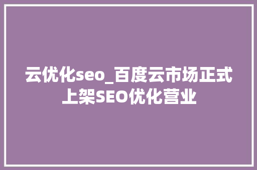 云优化seo_百度云市场正式上架SEO优化营业