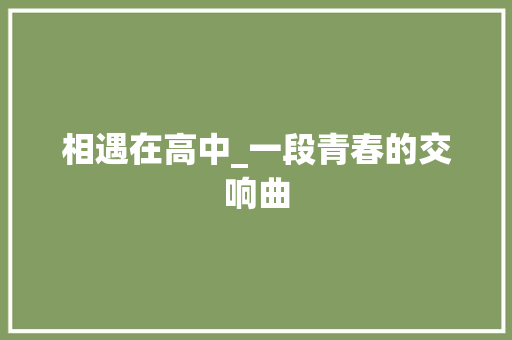 相遇在高中_一段青春的交响曲