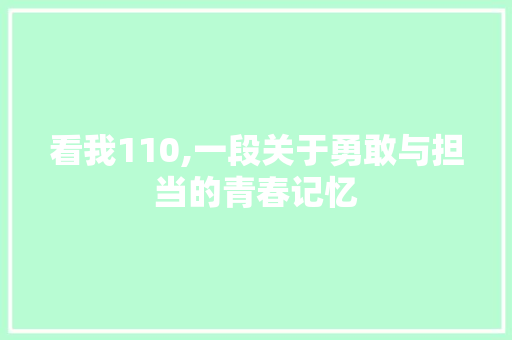 看我110,一段关于勇敢与担当的青春记忆