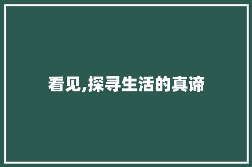 看见,探寻生活的真谛