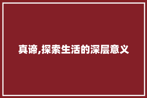 真谛,探索生活的深层意义