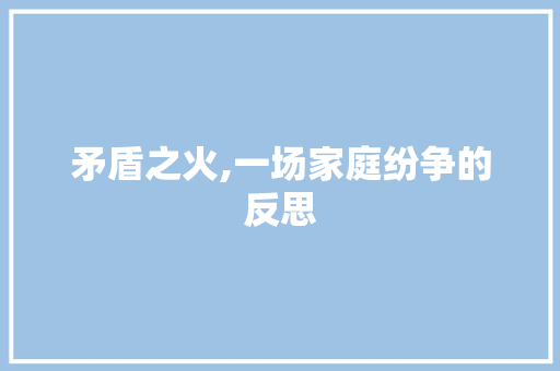 矛盾之火,一场家庭纷争的反思