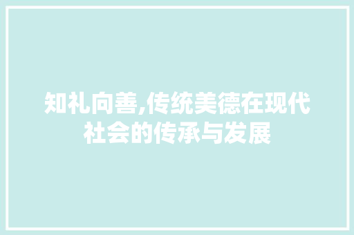 知礼向善,传统美德在现代社会的传承与发展