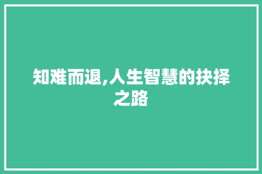 知难而退,人生智慧的抉择之路