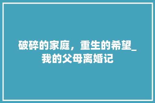 破碎的家庭，重生的希望_我的父母离婚记