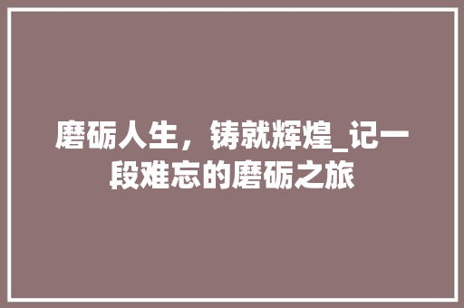 磨砺人生，铸就辉煌_记一段难忘的磨砺之旅