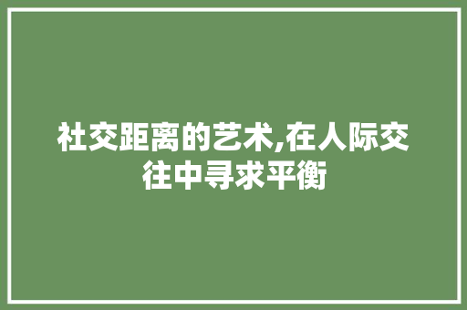 社交距离的艺术,在人际交往中寻求平衡