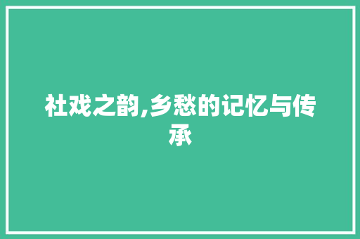 社戏之韵,乡愁的记忆与传承