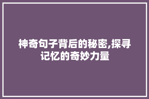 神奇句子背后的秘密,探寻记忆的奇妙力量