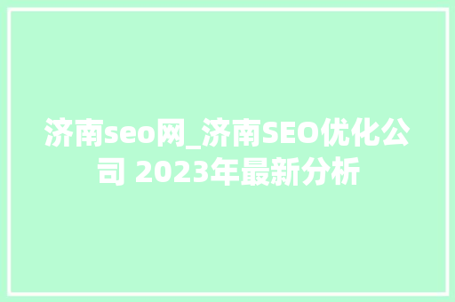 济南seo网_济南SEO优化公司 2023年最新分析