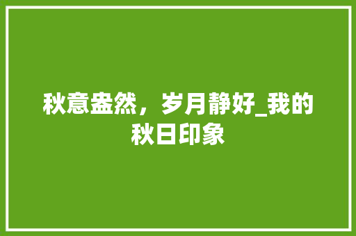 秋意盎然，岁月静好_我的秋日印象