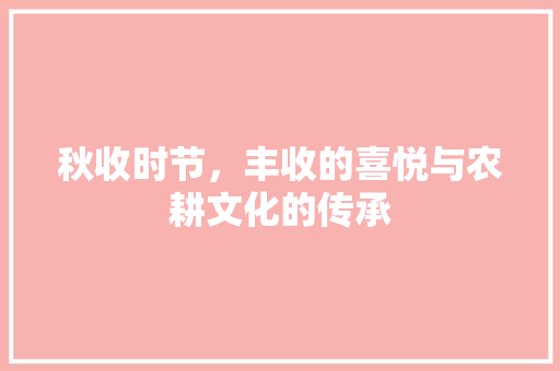 秋收时节，丰收的喜悦与农耕文化的传承