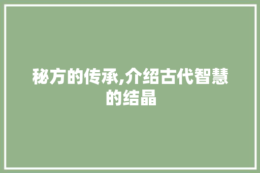 秘方的传承,介绍古代智慧的结晶