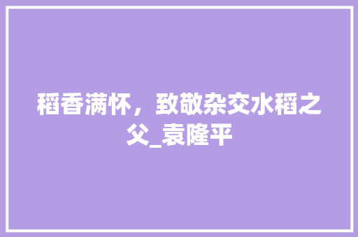 稻香满怀，致敬杂交水稻之父_袁隆平 综述范文