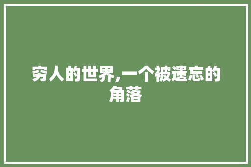 穷人的世界,一个被遗忘的角落