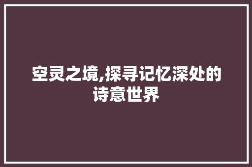 空灵之境,探寻记忆深处的诗意世界