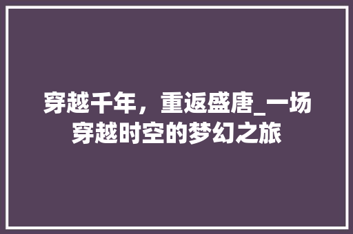 穿越千年，重返盛唐_一场穿越时空的梦幻之旅