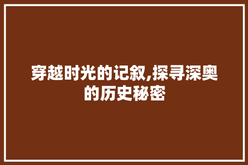 穿越时光的记叙,探寻深奥的历史秘密