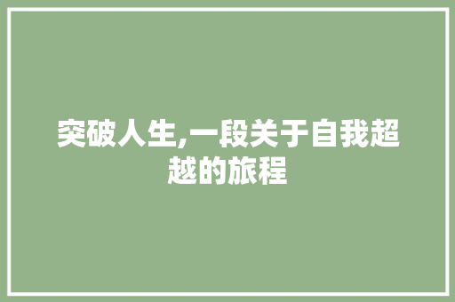 突破人生,一段关于自我超越的旅程