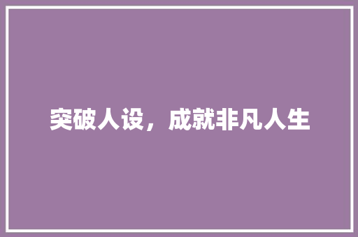 突破人设，成就非凡人生