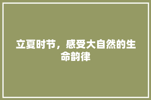 立夏时节，感受大自然的生命韵律