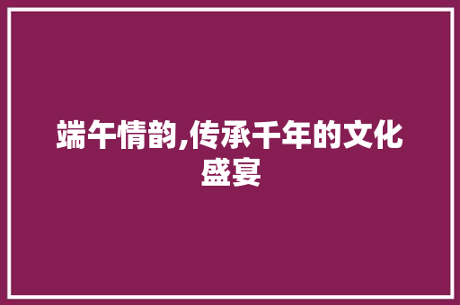 端午情韵,传承千年的文化盛宴