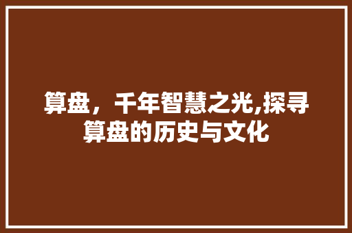 算盘，千年智慧之光,探寻算盘的历史与文化 学术范文