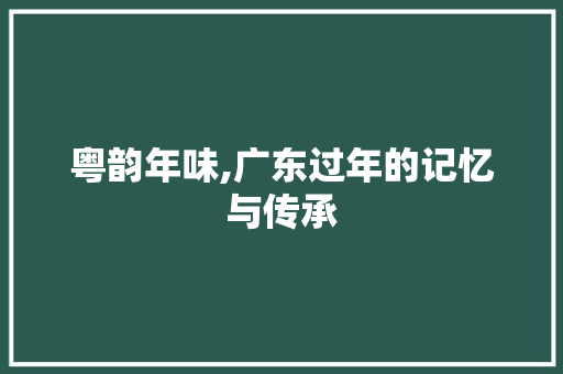 粤韵年味,广东过年的记忆与传承