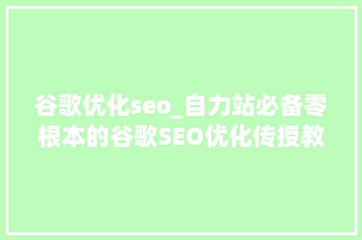 谷歌优化seo_自力站必备零根本的谷歌SEO优化传授教化