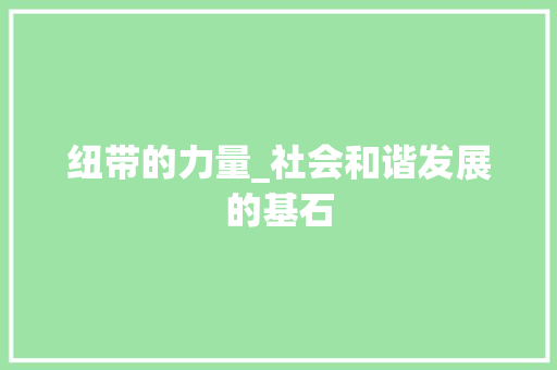 纽带的力量_社会和谐发展的基石