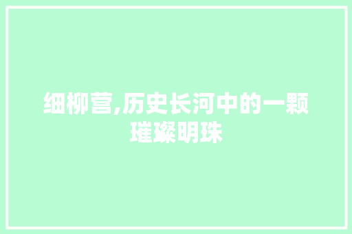 细柳营,历史长河中的一颗璀璨明珠