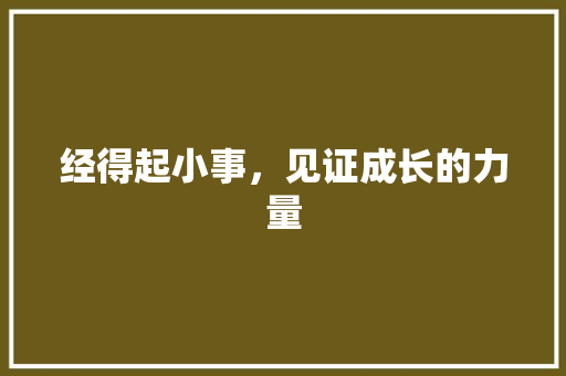 经得起小事，见证成长的力量