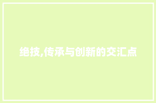 绝技,传承与创新的交汇点