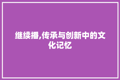 继续播,传承与创新中的文化记忆