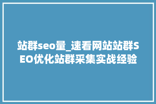 站群seo量_速看网站站群SEO优化站群采集实战经验分享