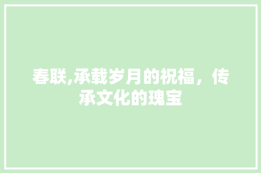 春联,承载岁月的祝福，传承文化的瑰宝