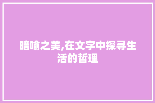 暗喻之美,在文字中探寻生活的哲理