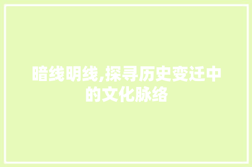 暗线明线,探寻历史变迁中的文化脉络