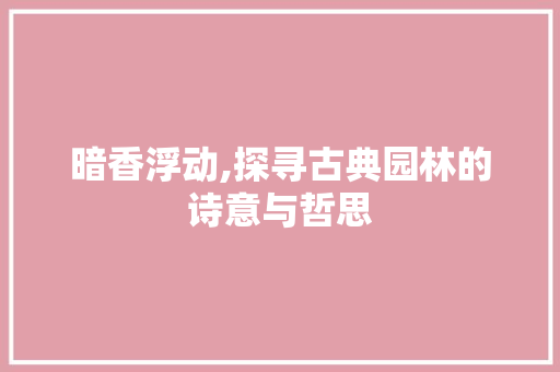 暗香浮动,探寻古典园林的诗意与哲思