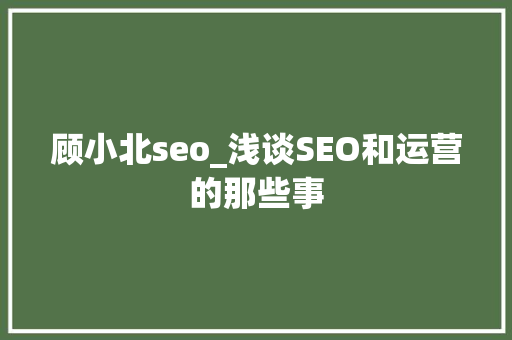 顾小北seo_浅谈SEO和运营的那些事