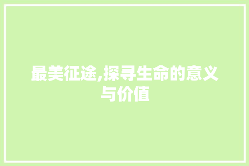 最美征途,探寻生命的意义与价值