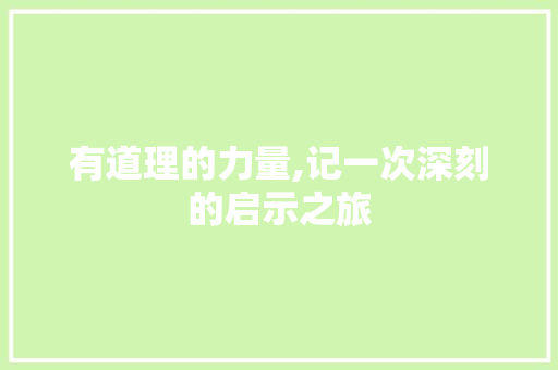 有道理的力量,记一次深刻的启示之旅