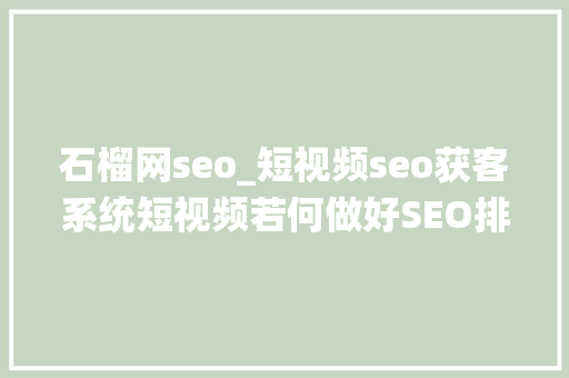 石榴网seo_短视频seo获客系统短视频若何做好SEO排名优化