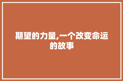 期望的力量,一个改变命运的故事